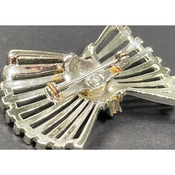 Vintage Mid-Century Wheat Sheaf Silver Tone Blue Rhinestone Brooch Pin - Picture 11 of 13